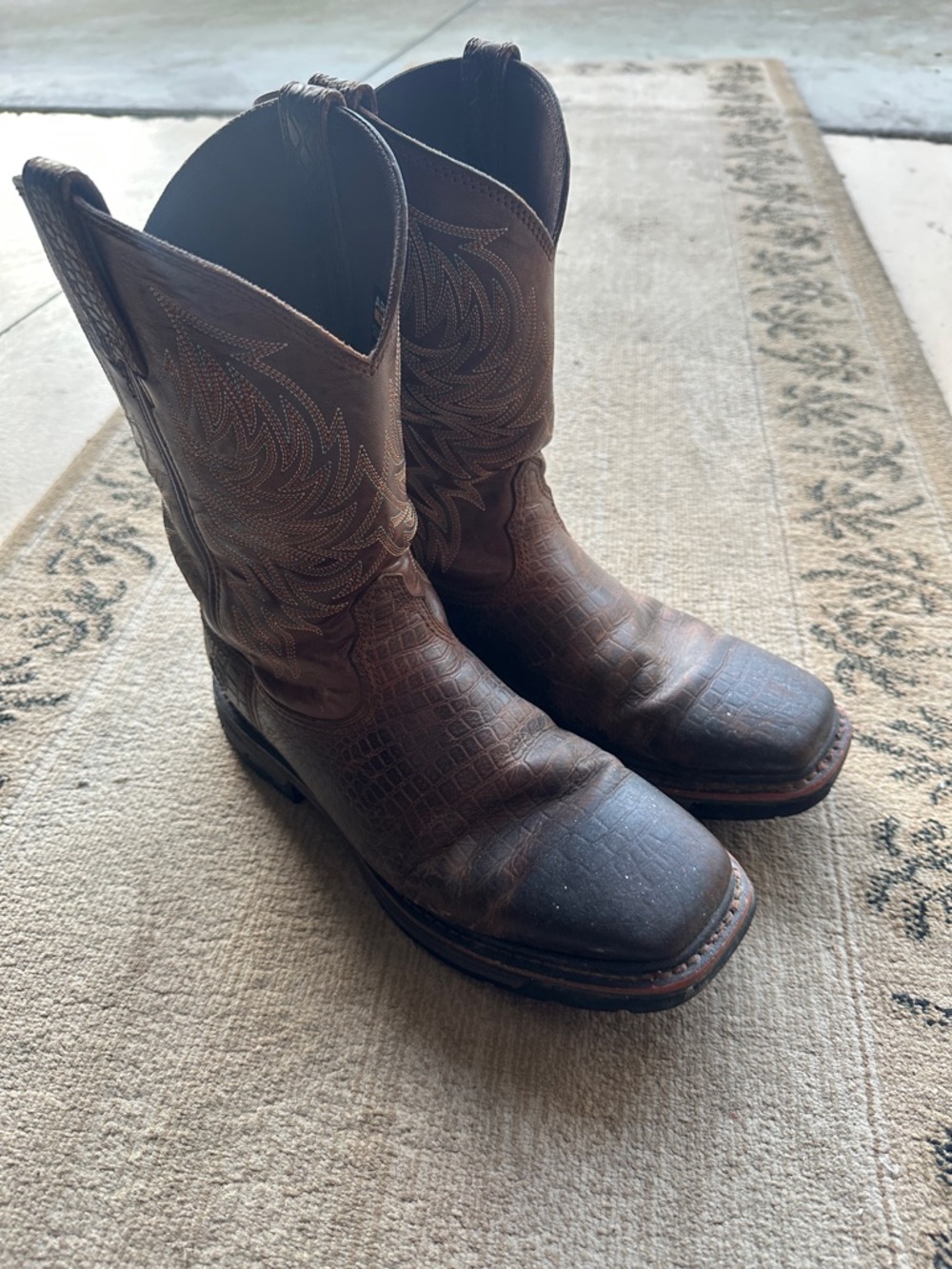 Ariat Brown Embossed Leather Cowboy work Boots